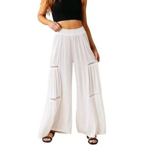 Angie Wide Leg Flowy Pants M White Boho Beachy Resort Vacation Cruise Lounge Y2K
